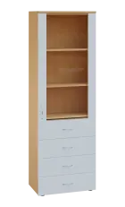 LE - 64 skříň léková prosklená, pravá, korpus javor horský, dvířka bílá